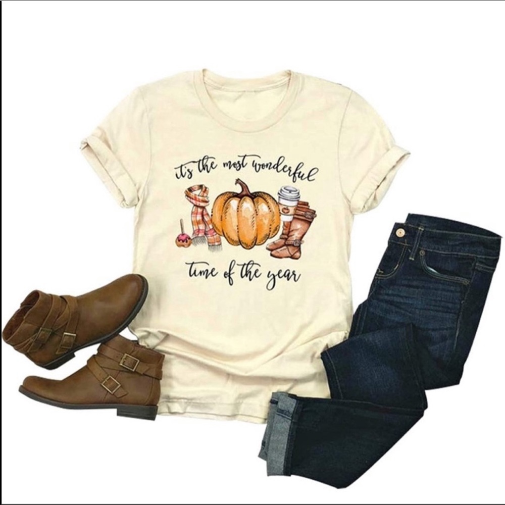 Yellow fall pumpkin and coffee holiday T-shirt SOLD